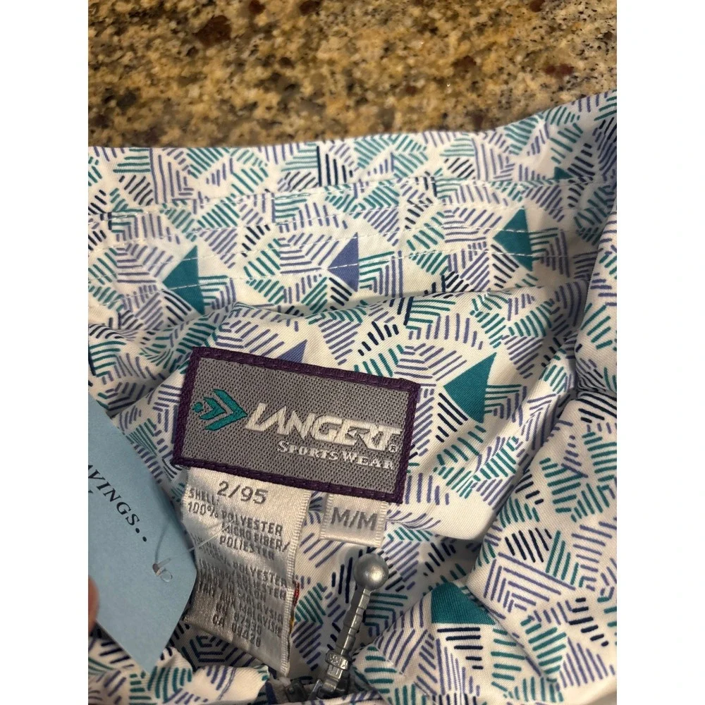 Vtg Langert Sports Wear Womens 2 Piece Set Geometric Windbreaker Jacket & Polo M